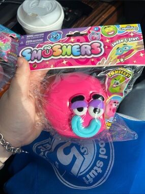 Usher Bright Pink Smushers Squeeze Toy with Teal Mouth